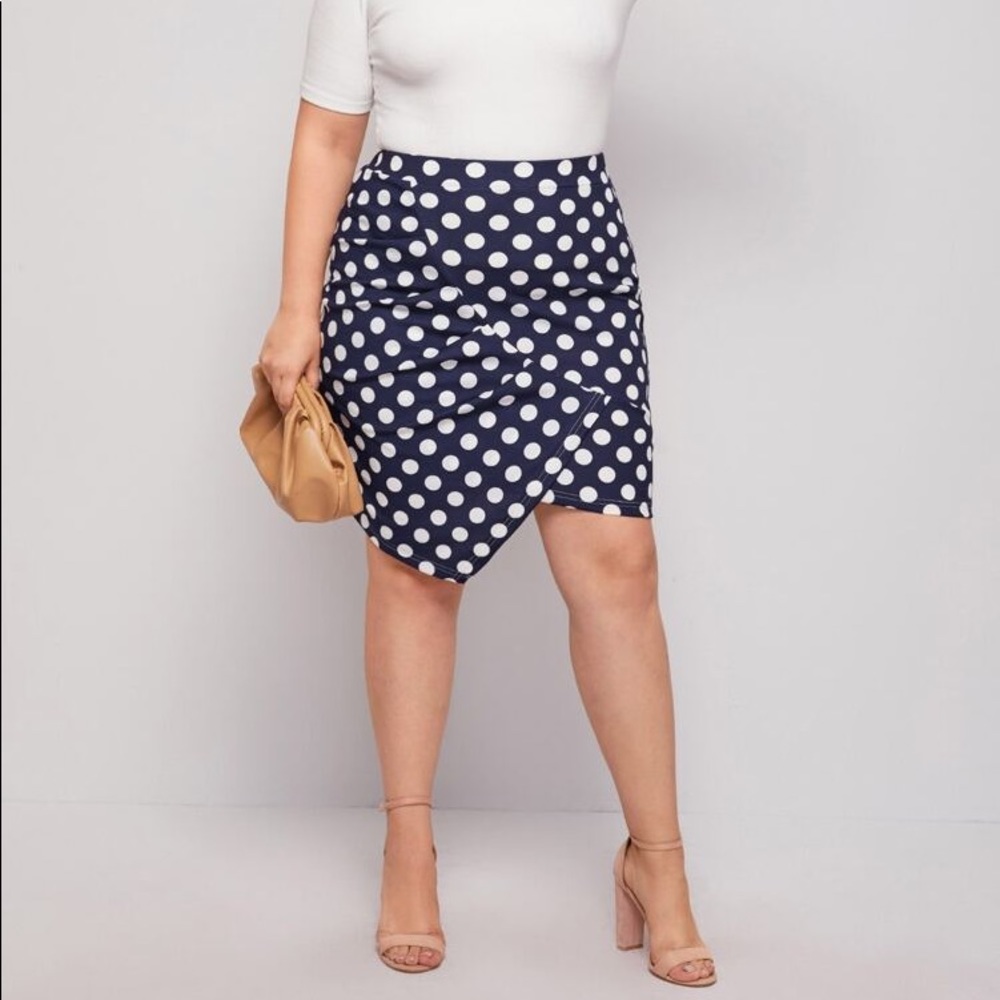 Shein Navy Blue Polka Dot Print Skirt XXXL